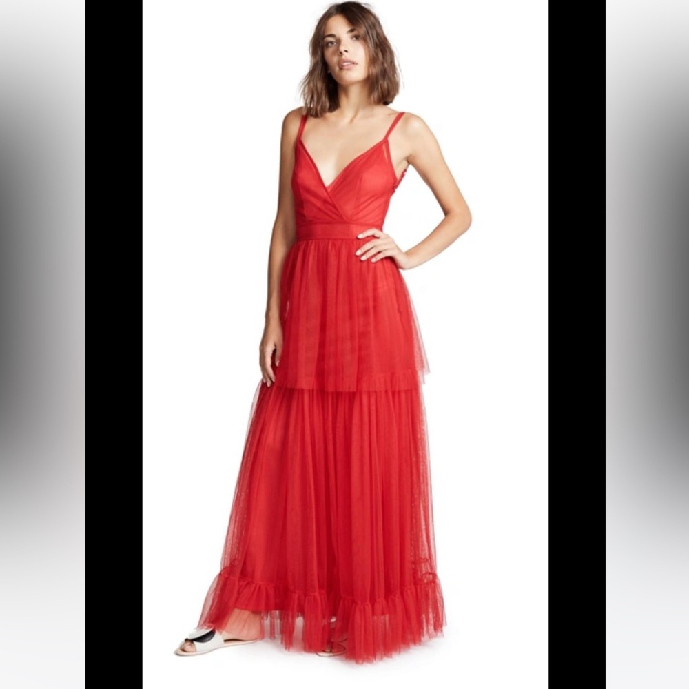 Staud red tulle dress